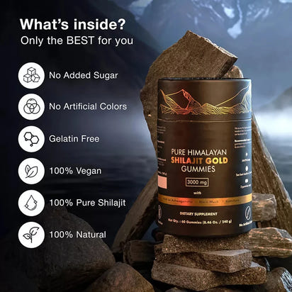 Pure Himalayan Shilajit Gummies, 3000 Mg Gold Grade Shilajit with Ashwagandha, Gokshura for Energy and Immune Support